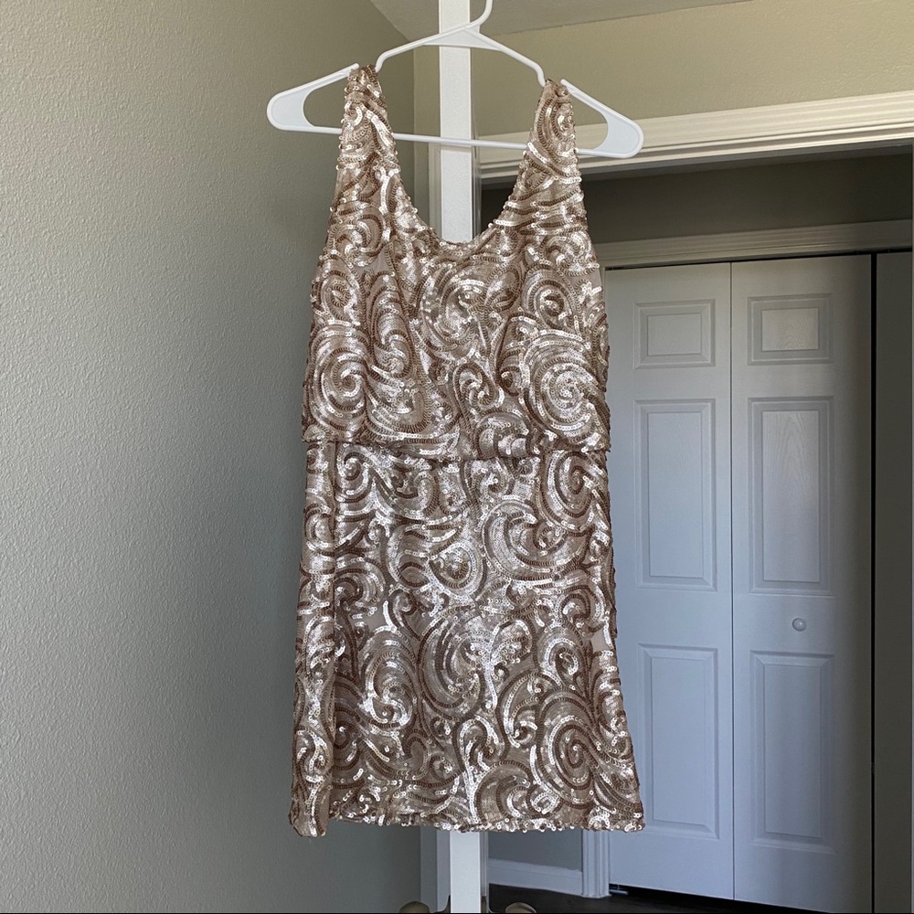 MANGO Gold Sequin Mini Dress